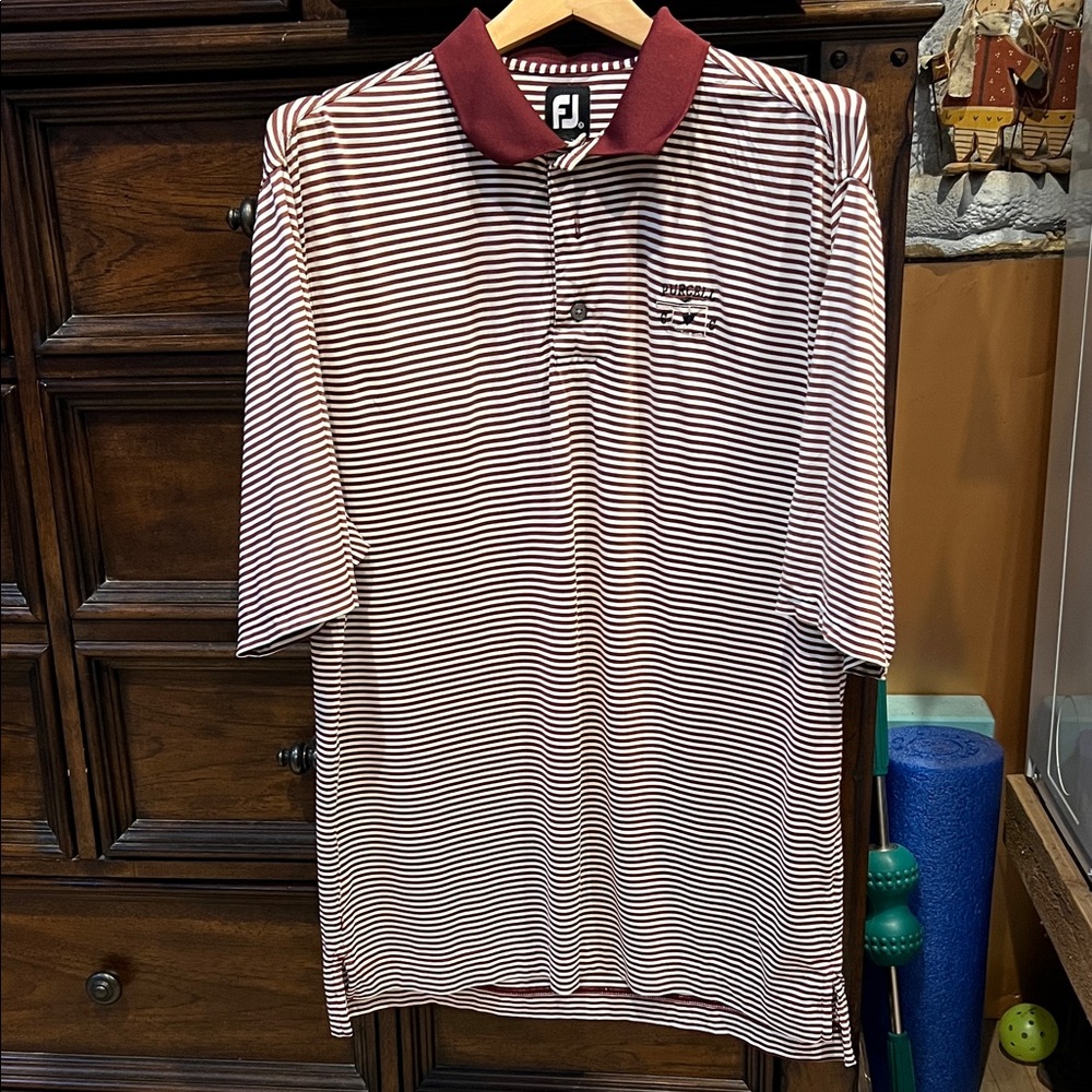 FootJoy Men's Polo Shirt - Maroon and White Stripes